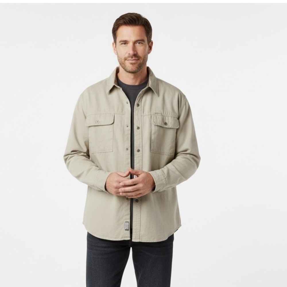 Columbia Men's XL‎ Khaki Fleece Lined Shirt Jacket Long Sleeve Cotton Shacket